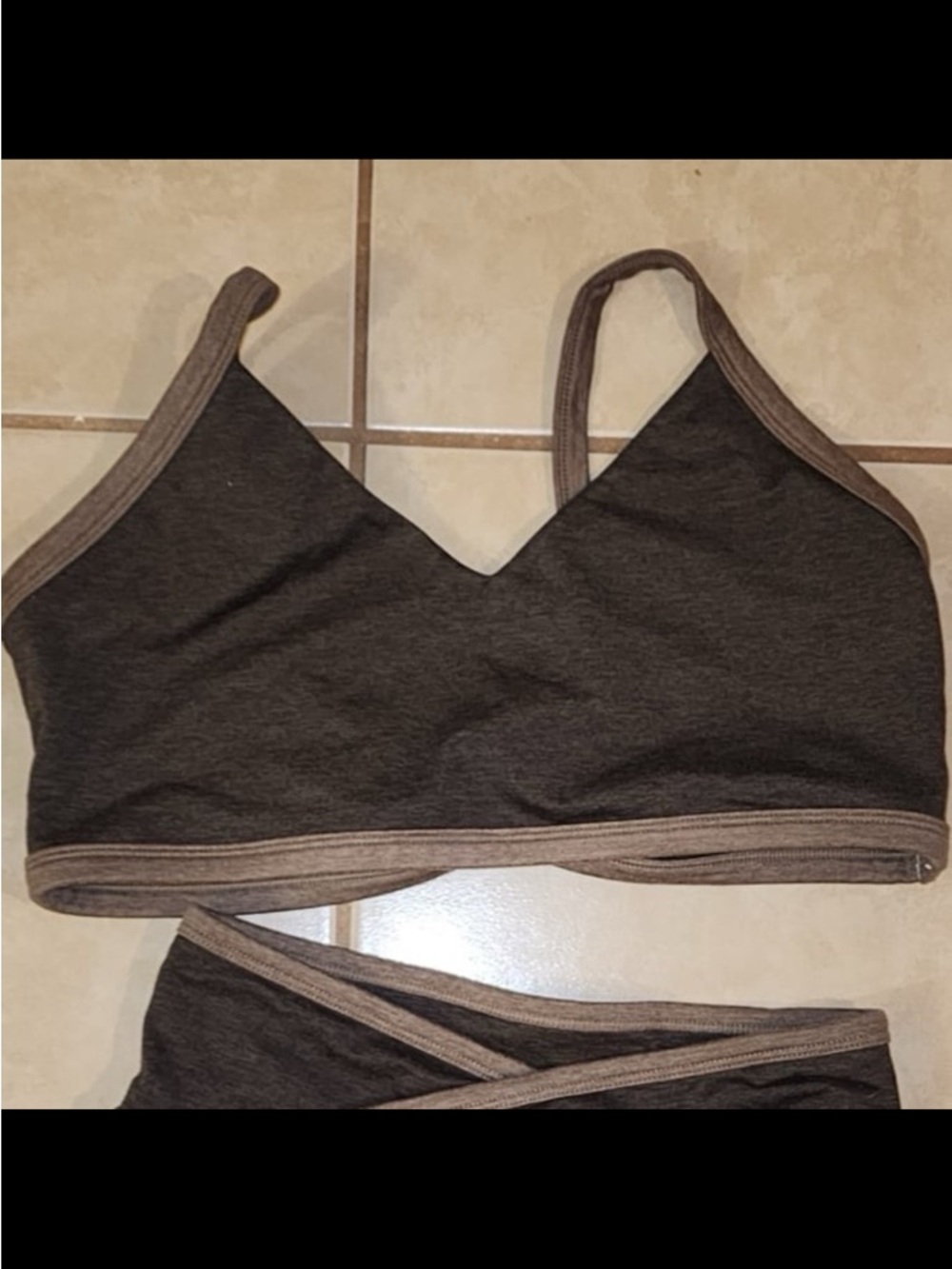 BuffBunny Dark Brown Crop Bralette with Taupe Trim